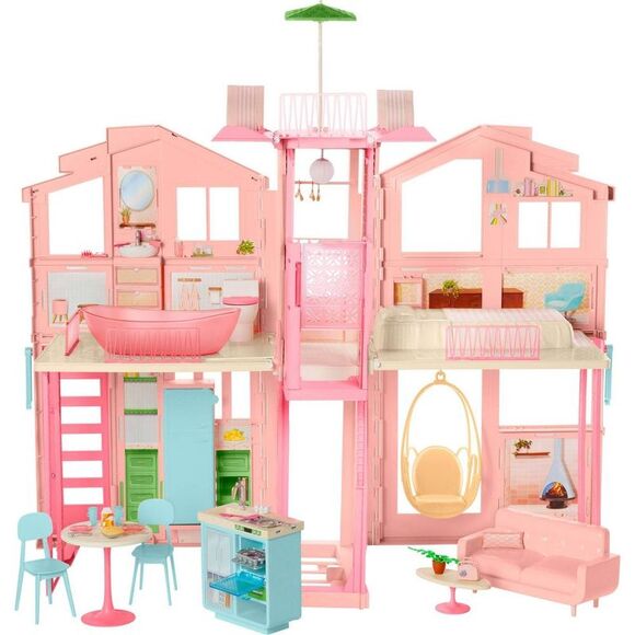 Barbie -Hearth & Hand Townhouse Playset with 3 Leve Pink